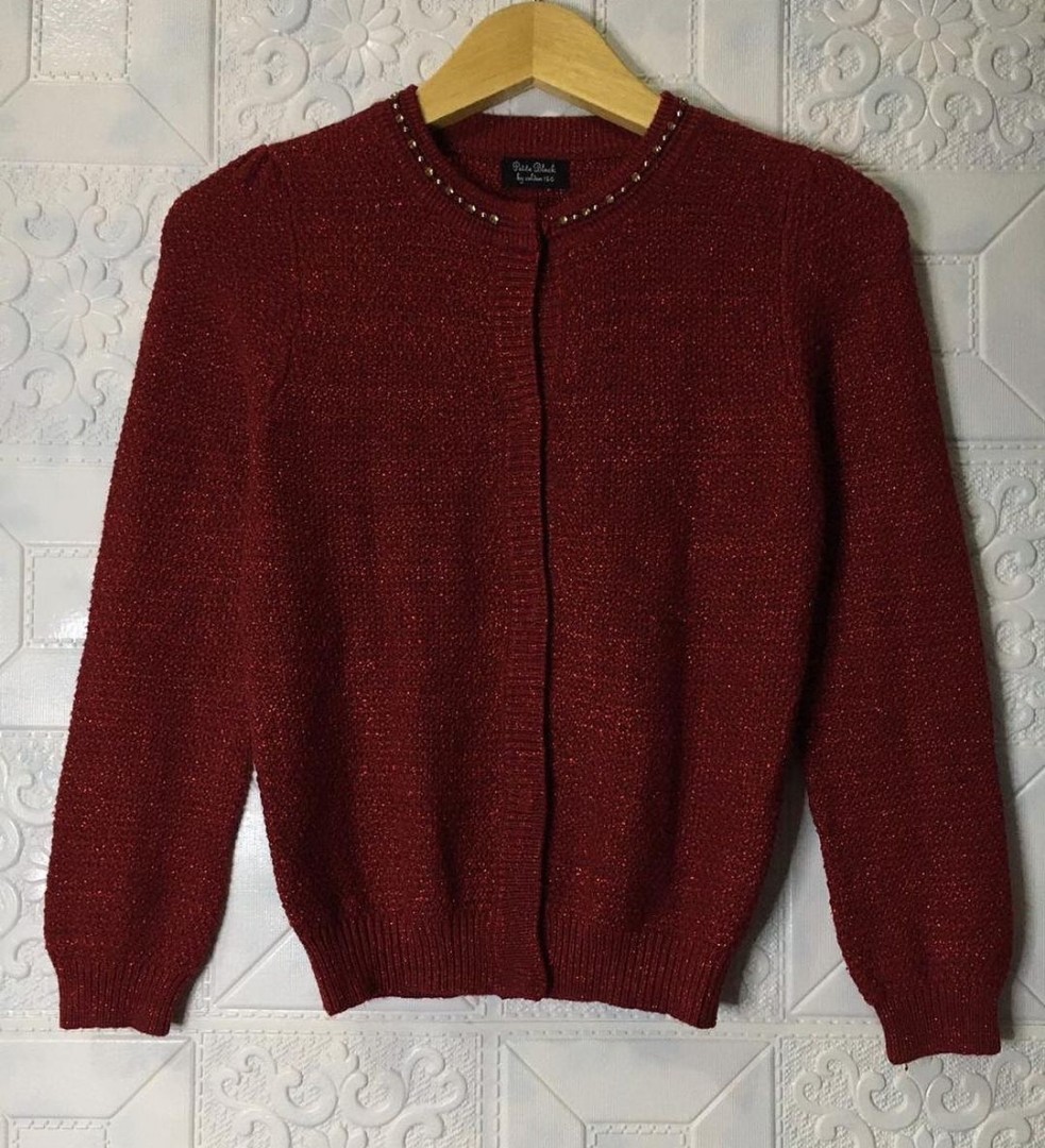 Cardigan Merah Panjang Manik, Fesyen Wanita, Pakaian Wanita, Baju