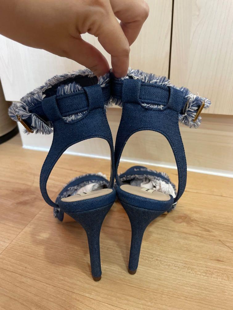 Charles Keith demin frill ankle strap Heels Women s Fashion