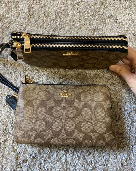 Coach signature pvc double zip sales wallet wristlet