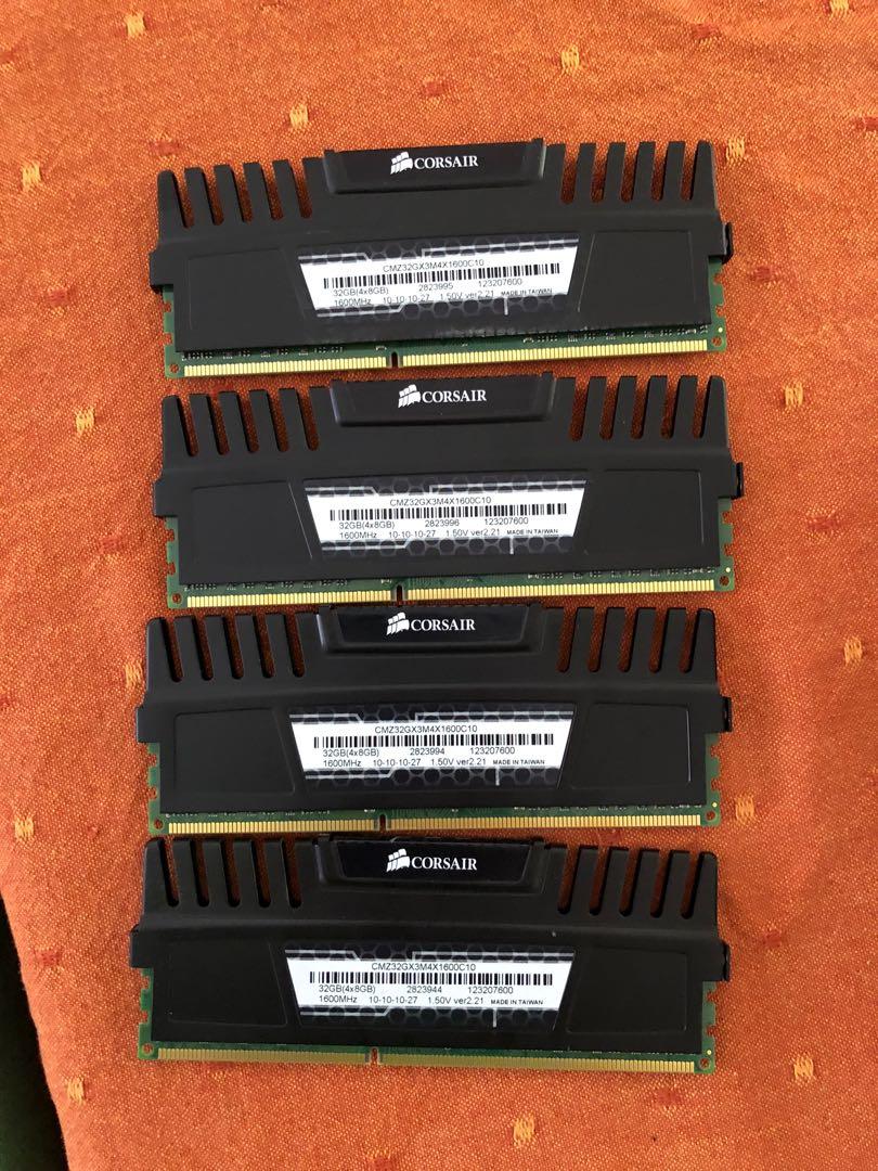 CORSAIR Vengeance 32GB 4 x 8GB 240 Pin DDR3 SDRAM DDR3 1600 PC3 12800 Desktop Memory Model CMZ32GX3M4X1600C10