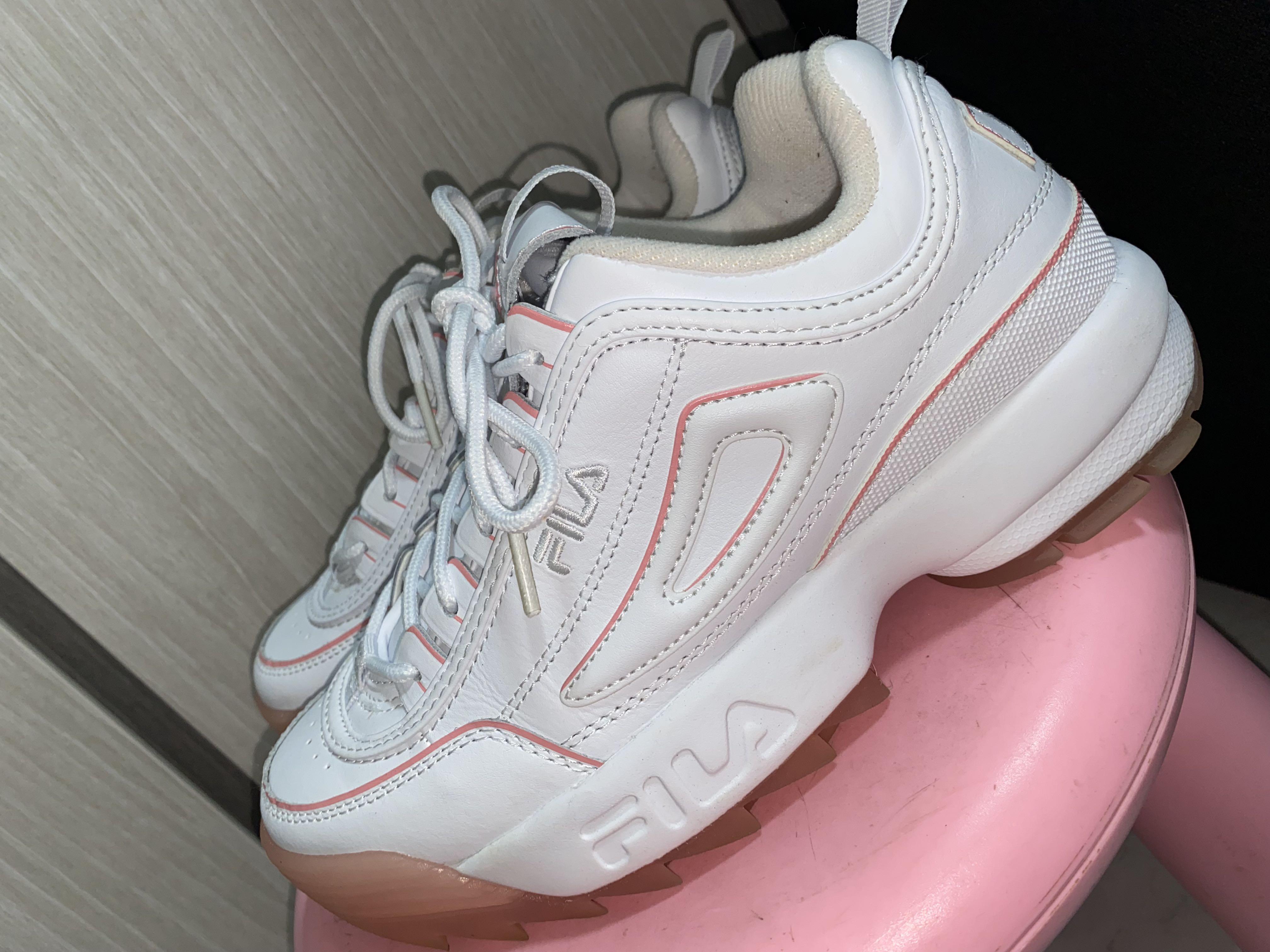 Fila disruptor ii trainers in white with ice pink sole new arrivals