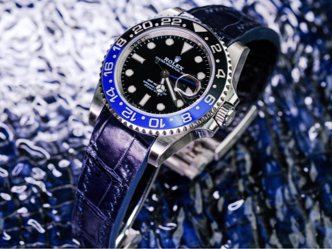 Handmade Handstitched Watch Strap In Navy Blue Crocodile Leather For Client s Rolex GMT Master II 126710 Watch Luxury Watches on Carousell