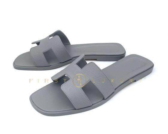 Hermes Bleu Glacier Epsom Leather Oran Sandals Size 3.5/34