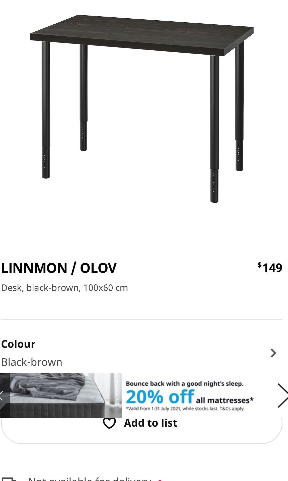 IKEA Linnmon / OLOV table adjustable legs, Furniture & Home Living