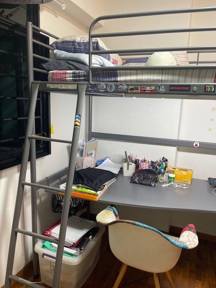 IKEA Metal bed frame onlyBed on top, desk below, Furniture & Home