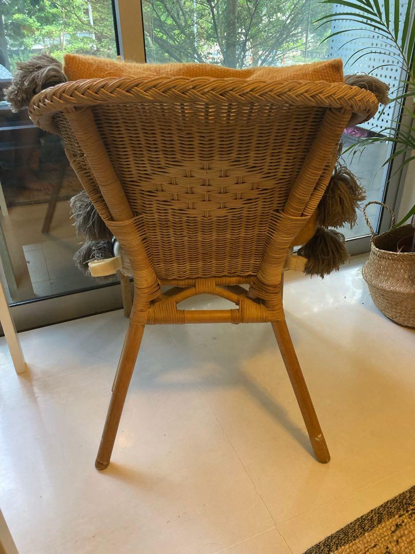 Ikea rattan chair with seat cushion and back pillow, Furniture & Home