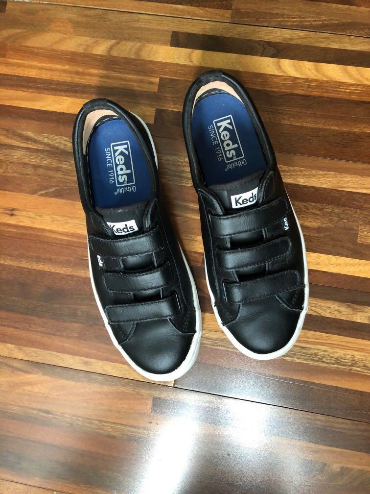 Keds black sales leather sneakers