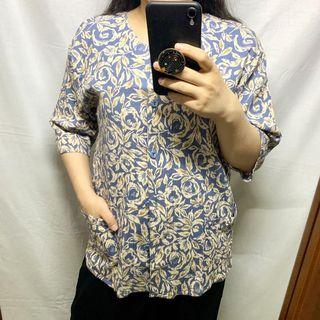 Kemeja Vintage Shirt - Blue Floral Flower