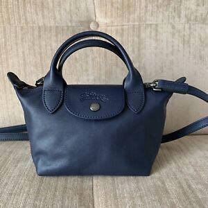 Longchamp Pouch Le Pliage Cuir In Navy