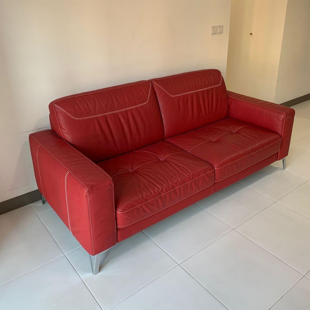Red Leather Sofa Furniture Home