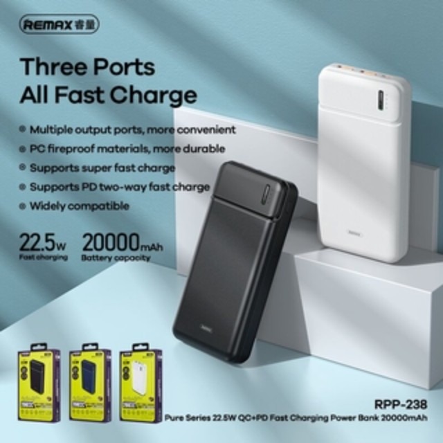 REMAX 20k Fast Charge QC+PD 22.5W Fast Charging PowerBank RPP-238 Pure ...
