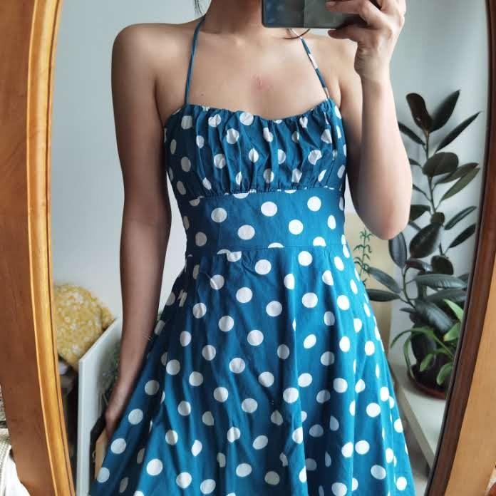 Retro 80 s Polka Ruched Halter Dress Women s Fashion Muslimah