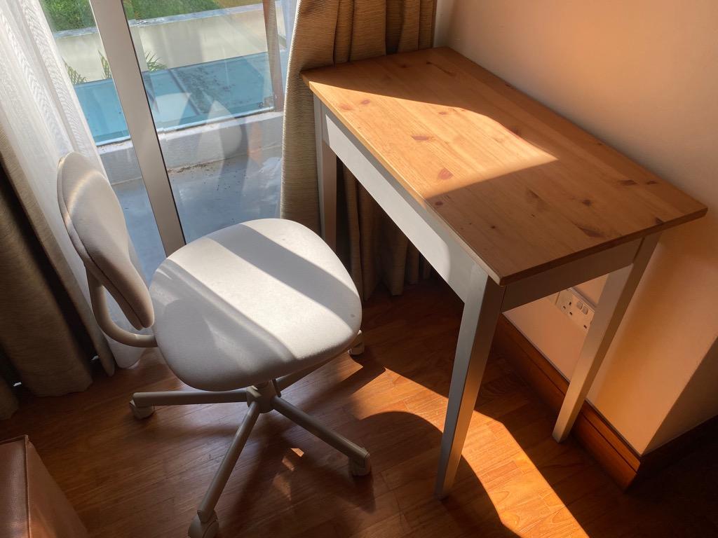 Study Table (Category: Tables & Sets) located in Singapore. Submitted by wtswts (Listing ID 1098230890, Image 1). Description: Ikea small study table. Comes with chair. Cash and carry. Self-collect at Bukit Timah. .