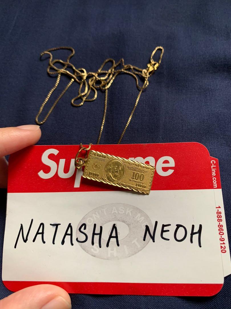 Supreme 14K 100 Dollar Bill Pendant Chain Necklace