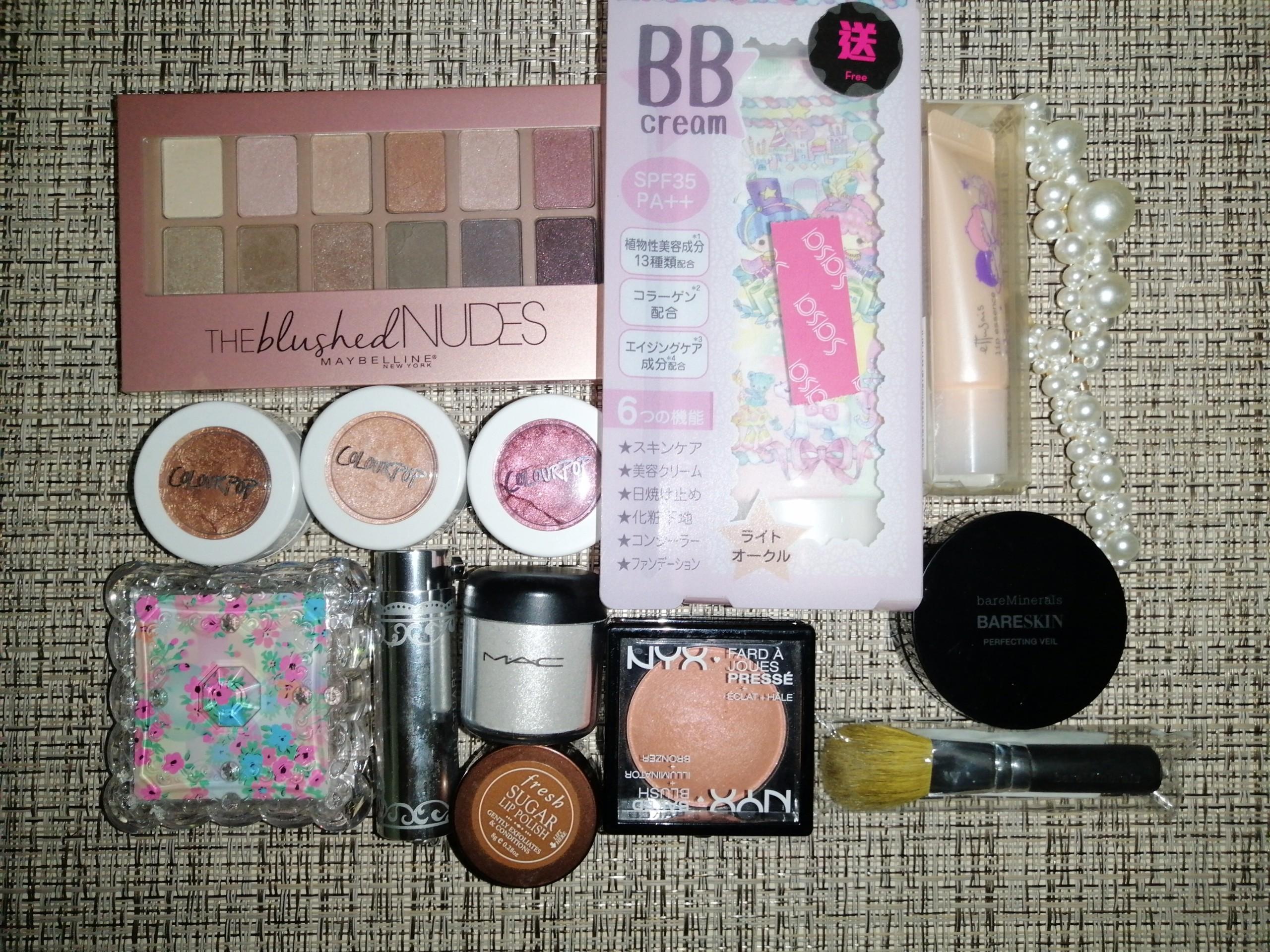 TAKE ALL MAKEUP DECLUTTER (Category: Makeup) located in Floridablanca. Submitted by dreamcart (Listing ID 1098360153, Image 1). Description: TAKE ALL MAKE UP FOR ₱3,000 ONLY!! Products included: – Maybelline The Blushed Nudes Eyeshadow Pallete – 3 Colourpop Super Shock Shadow (never been used, pero basag ng konti yung dalawa) – Jill Stuart Blush Compact – MAC Pigmented Colour Powder (used once, punong puno pa) – Fresh Sugar Lip Polish – NYX Baked