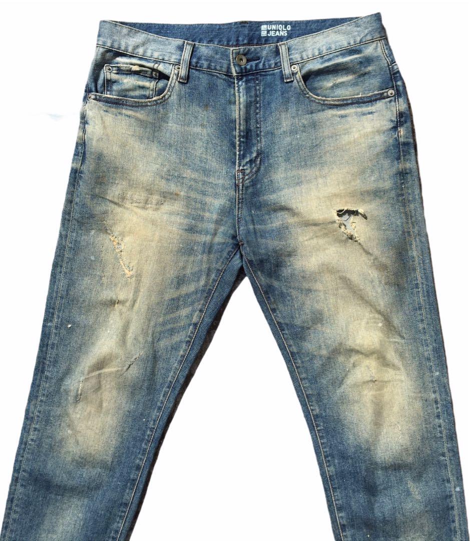 Uniqlo Grunge Jeans 31, Fesyen Pria 