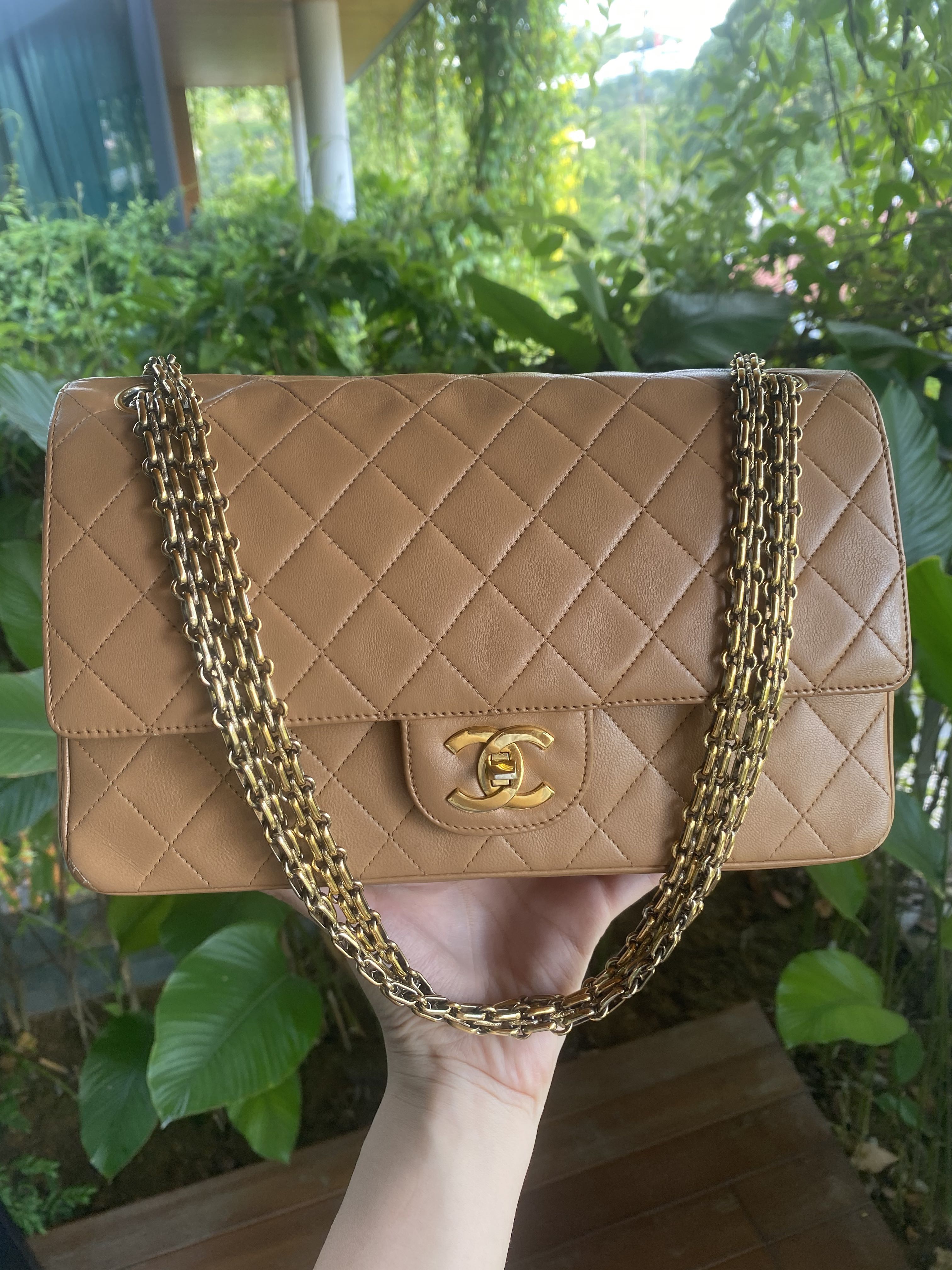 Vintage chanel caramel brown 2.55 classic medium flap in 24k ghw