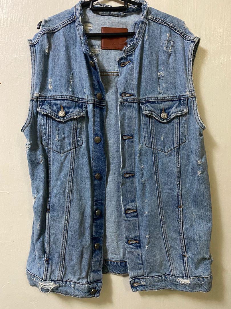 Mens denim cut best sale off jacket