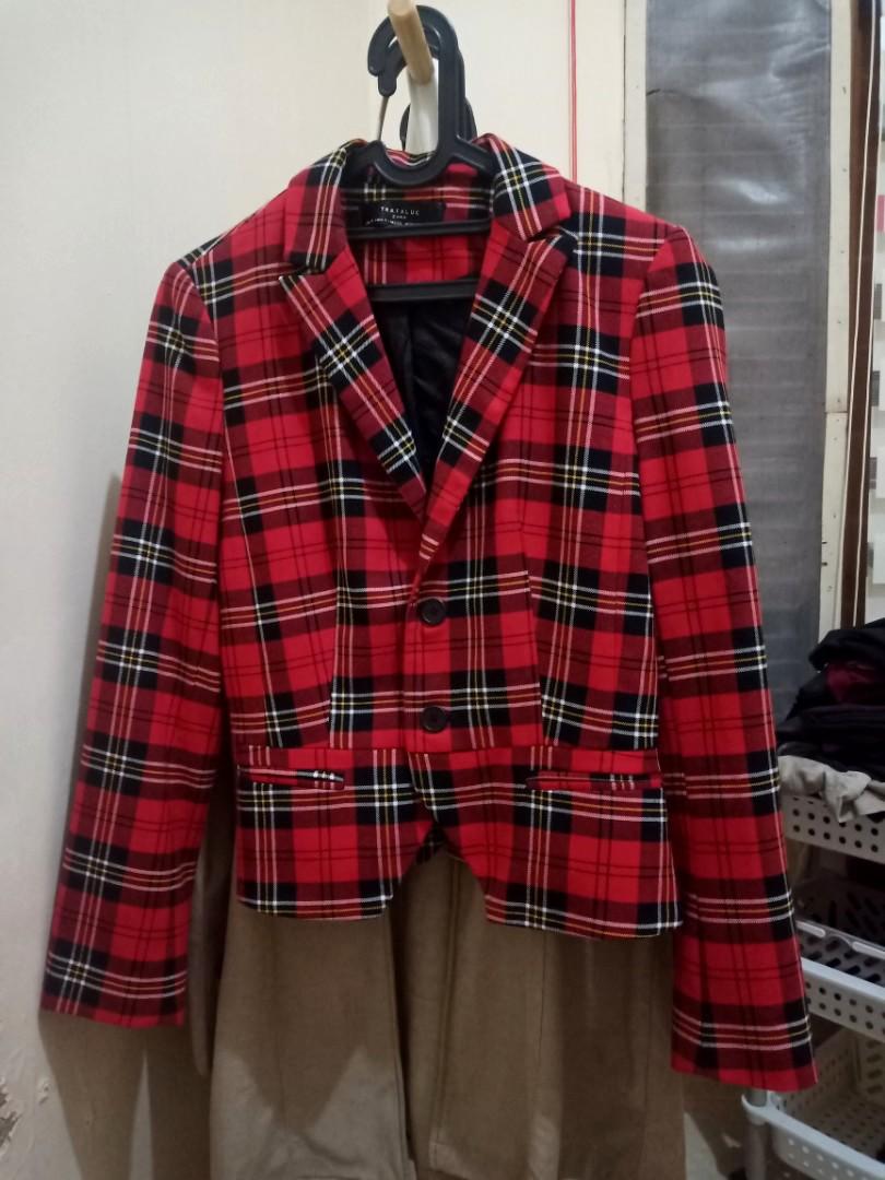 plaid check blazer