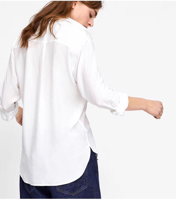 Zara White Blouse with pocket, Fesyen 