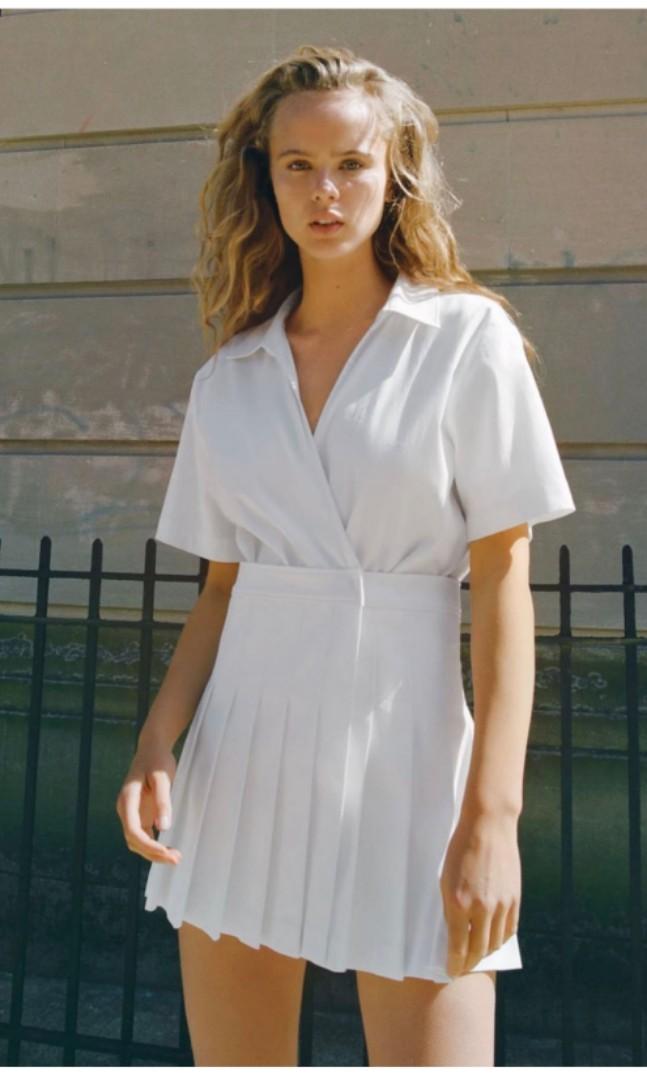 Zara white dress sales pleated