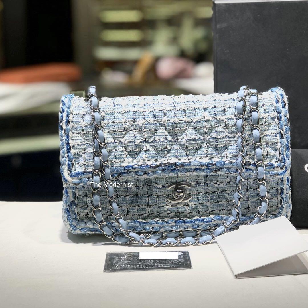 Chanel blue tweed bag sales