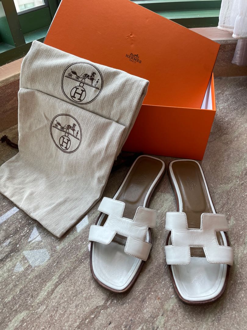 Authentic Hermes Herm s Oran Sandals White 38 Women s Fashion