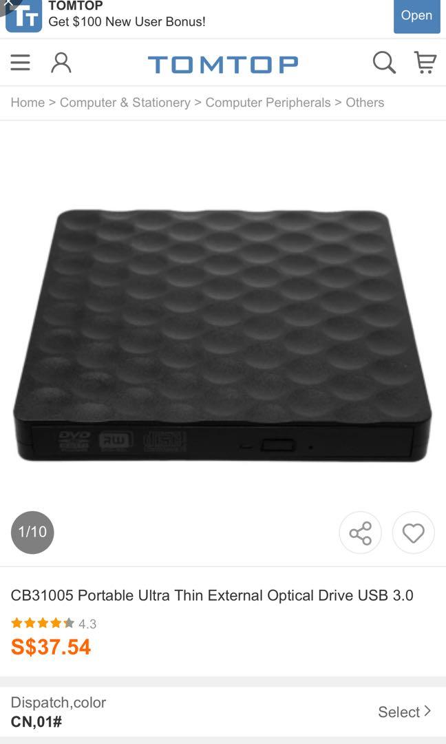 CB31005 Ultra Thin Portable External Optical Drive USB 3.0, Support 2.0