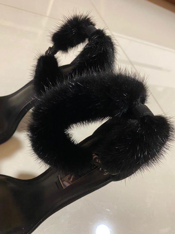 Charles Keith Furry Strap Heeled Sandals