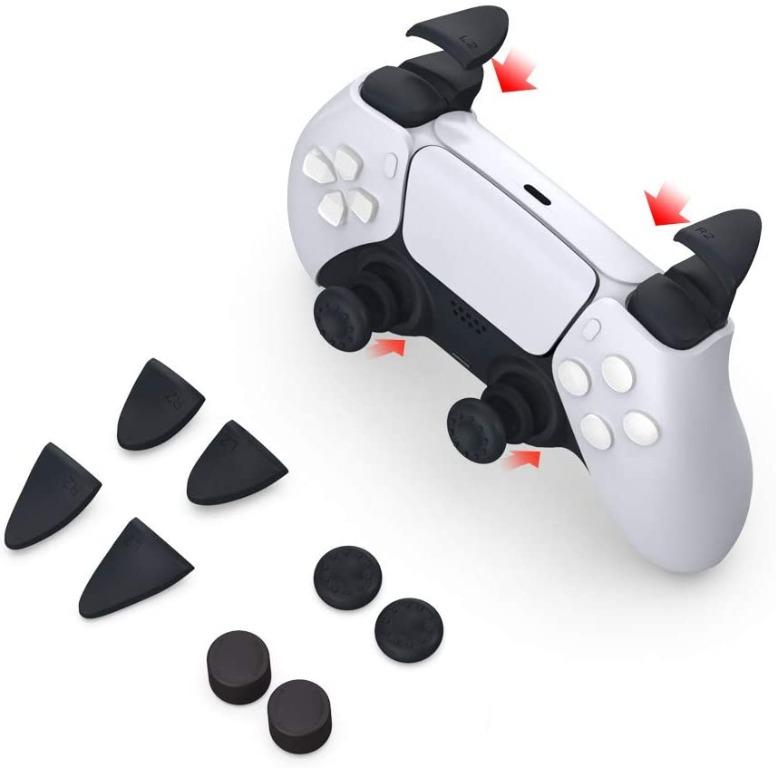 DOBE PS5 Trigger Extenders and Thumb Grips for Playstation 5 Controller (Category: Cases & Covers) located in Manila. Submitted by techsmartph (Listing ID 1103953407, Image 2). Description: * Comfortable PS5 Thumb Grips - The thumb grips are very comfortable and provide good levels of grip. Thumb grips provide improved precision and accuracy. The increased height of the thumb sticks can help with range of motion and therefore precision on faster 