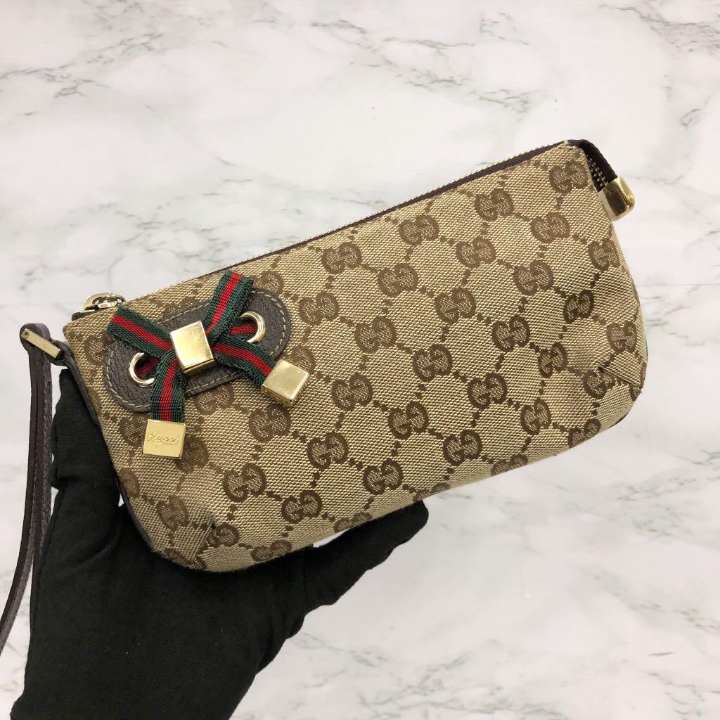 Gucci Clutch Bag GG Canvas Wristlet Pochette White