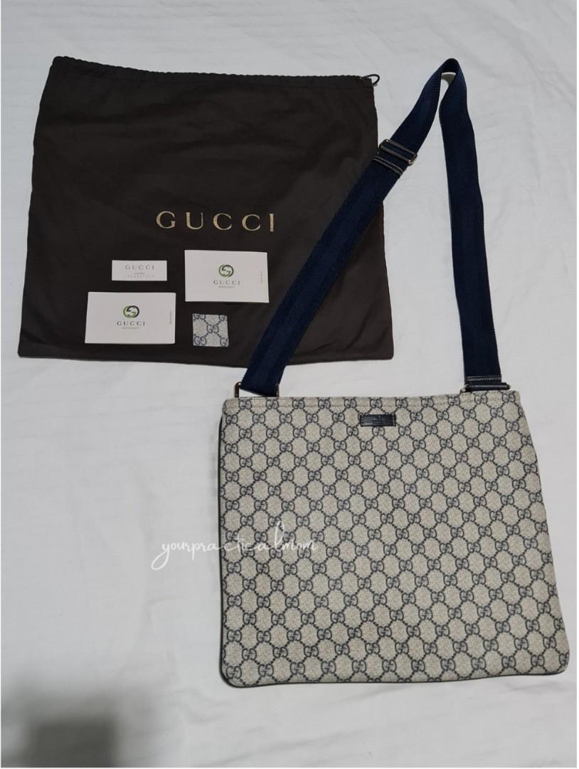 GUCCI GG SUPREME Flat Messenger Bag in N.Blue, Luxury, Bags & Wallets