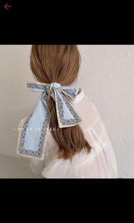 Baby Blue Ornate Head hair rope headband French elegant silk scarf retro tie female floating tide tie hair scarf