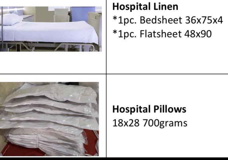 HOSPITAL LINENS AND PILLOWS (Category: Medical Supplies & Tools) located in Manila. Submitted by franciscojof (Listing ID 1104074619, Image 3). Description: SELLING: HOSPITAL LINENS AND PILLOWS -see attached sizes.