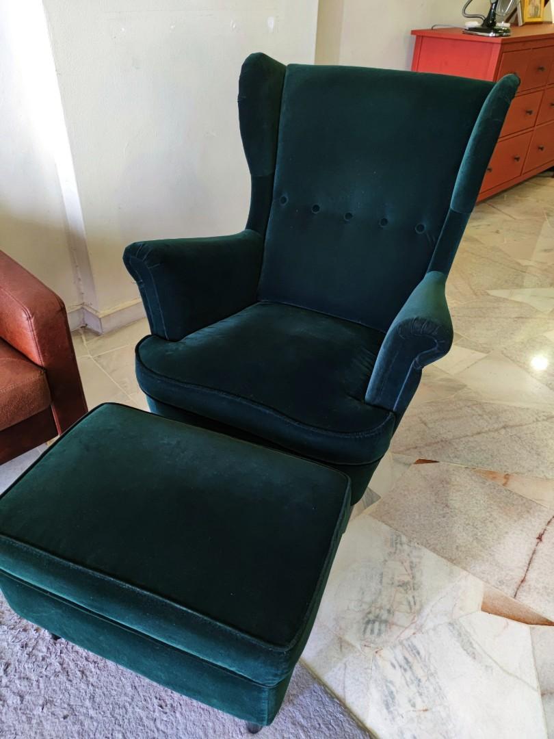 Wingback chair sales with footstool