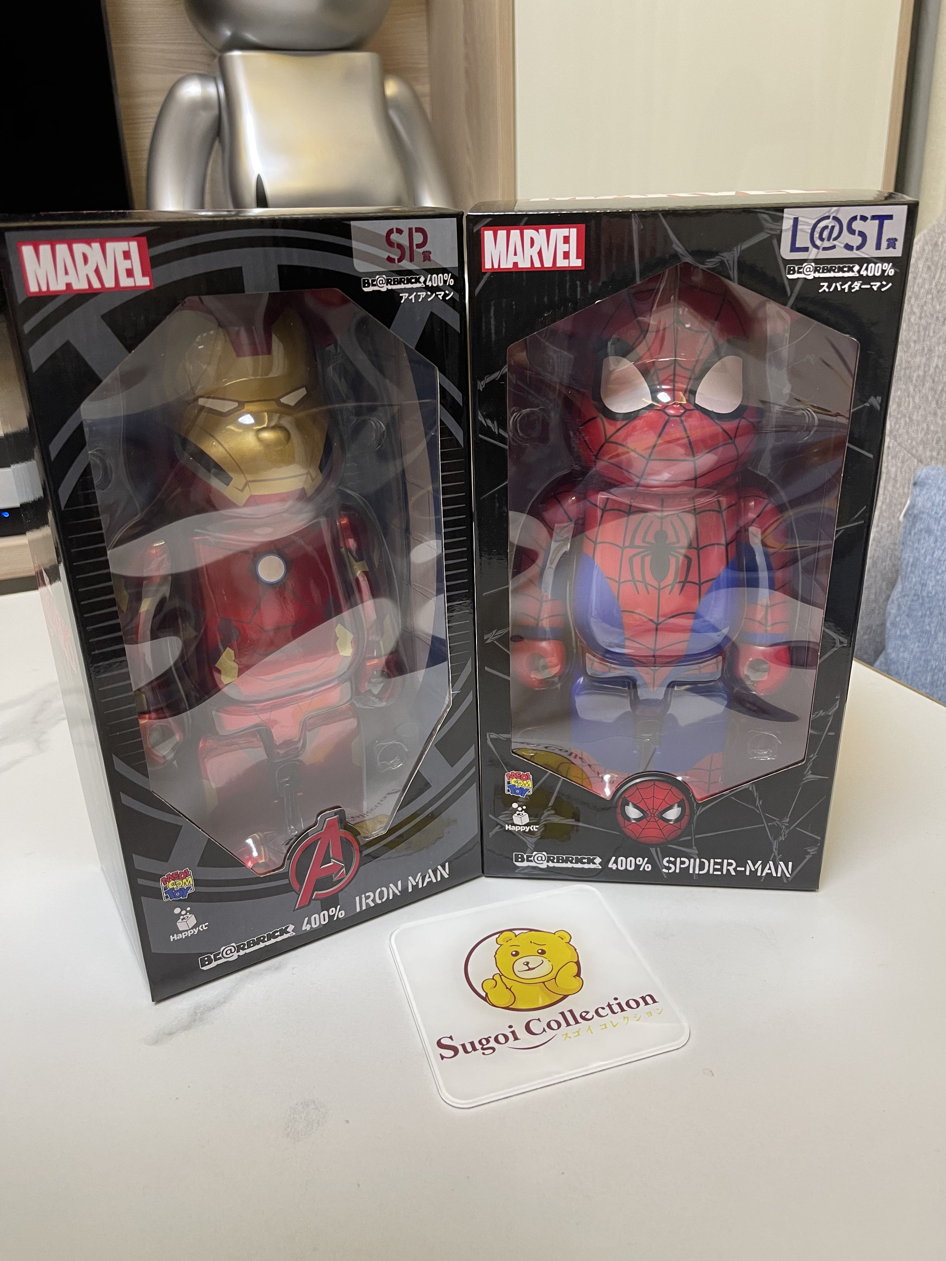 In Stock] BE@RBRICK x Marvel Spiderman & Iron Man 400% bearbrick 