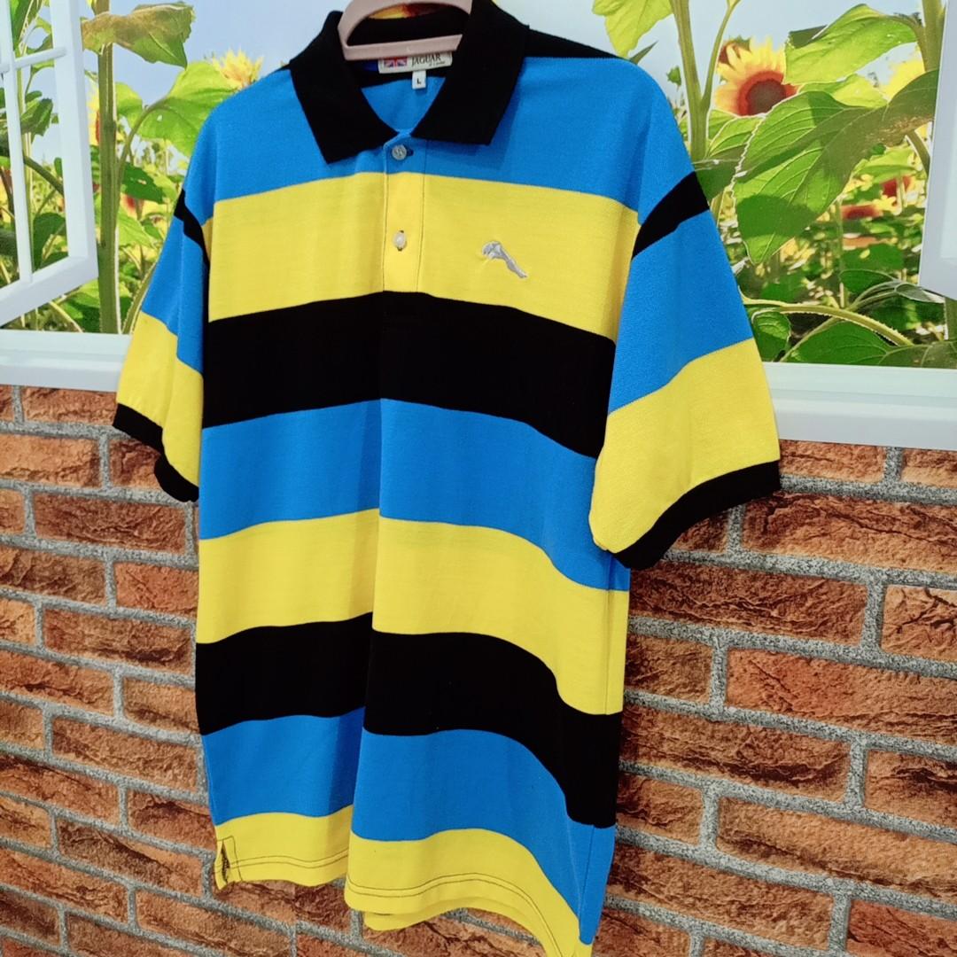 Jaguar of London Men s Blue Yellow Striped Polo Shirt Men s