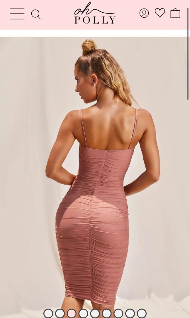 oh polly First Date Ruched Mesh Bodycon Knee Length Dress in Mauve