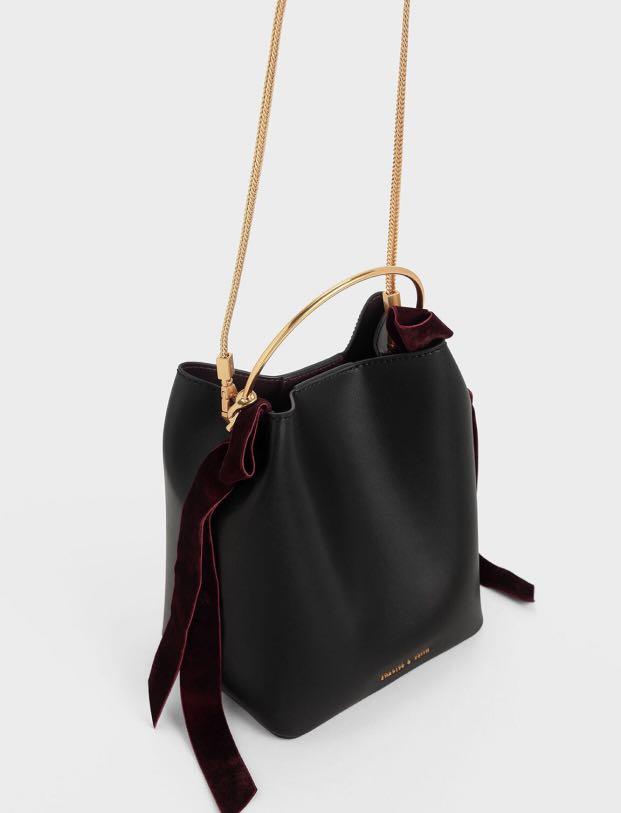 ORIGINAL CHARLES KEITH VELVET BOW BUCKET BAG