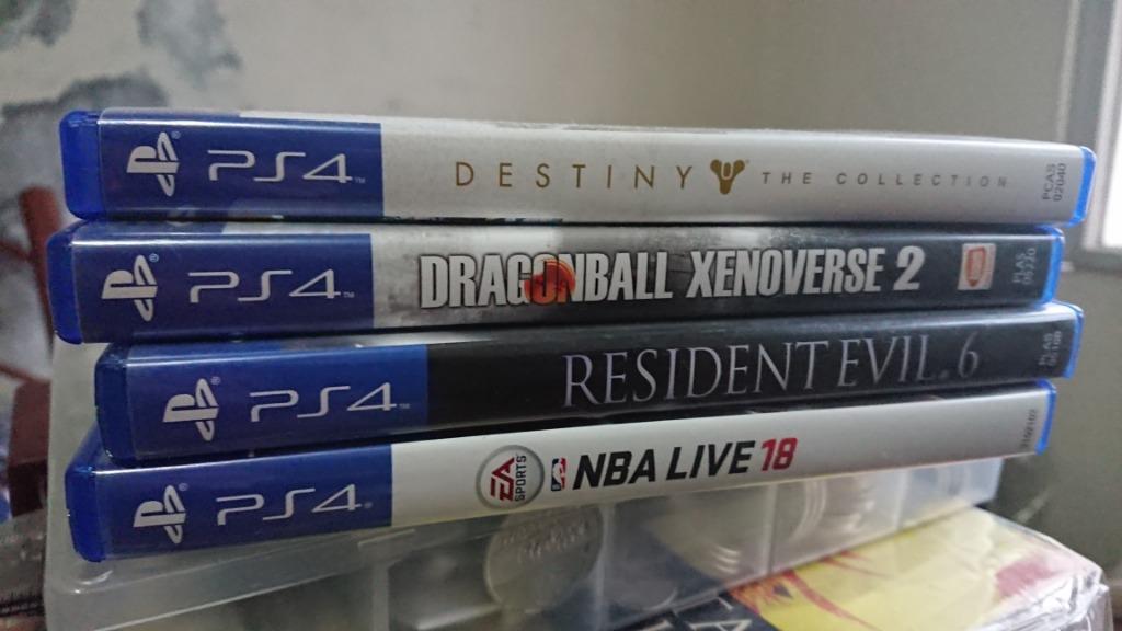 PS4 Games (Category: PlayStation) located in Pasig City. Submitted by in2vintagestuffs (Listing ID 1104014135, Image 1). Description: NBA Live 2018 - P500 / 2020 - P800 Dragonball Xenoverse 2 - sold Resident Evil 6 - Sold Destiny The Collection - P650.