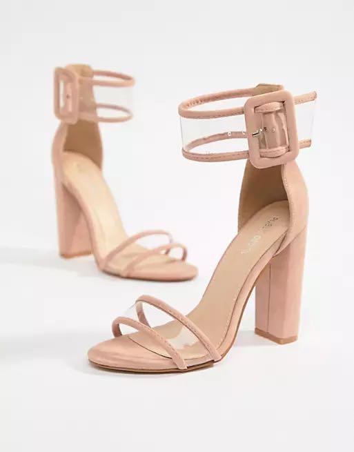 pink clear block heels