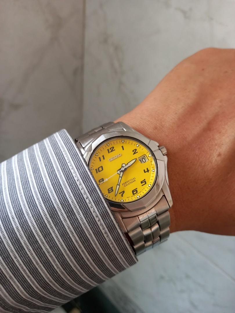 Seiko Perpetual Calendar Cyclops Yellow Dial, Men's Fashion, Watches &  Accessories, Watches on Carousell