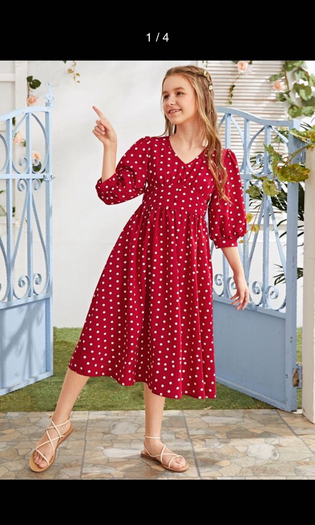 Shein Girls wide waistband polka dot dress Women s Fashion