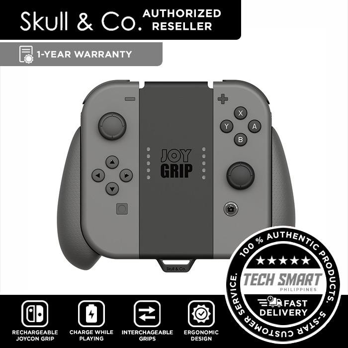 Skull & Co JoyGrip Rechargeable Joy-Con Grip for Nintendo Switch (Category: Controllers) located in Manila. Submitted by techsmartph (Listing ID 1103954920, Image 2). Description: Available Colors: Red Blue Gray Animal Crossing Mario Blue Pokemon Pink Green Mario Red Purple Orange Neon Yellow Neon Red Neon Blue Yellow Blue Fortnite * Rechargeable – charges your Joy-Cons while playing games * Interchangeable grips – 2 different designs to fit all 