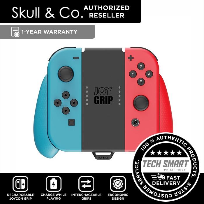Skull & Co JoyGrip Rechargeable Joy-Con Grip for Nintendo Switch (Category: Controllers) located in Manila. Submitted by techsmartph (Listing ID 1103954920, Image 1). Description: Available Colors: Red Blue Gray Animal Crossing Mario Blue Pokemon Pink Green Mario Red Purple Orange Neon Yellow Neon Red Neon Blue Yellow Blue Fortnite * Rechargeable – charges your Joy-Cons while playing games * Interchangeable grips – 2 different designs to fit all 