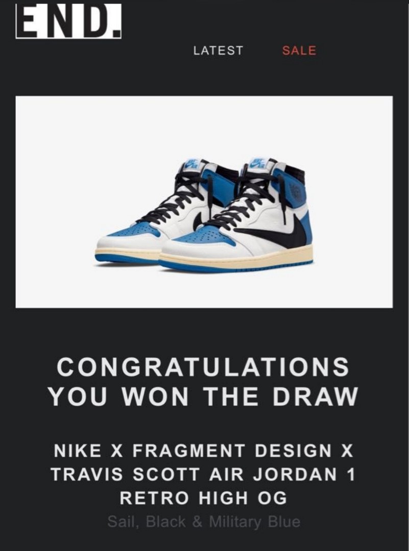 Us13 Nike Air Jordan 1 Retro High Fragment Design Travis Scott 21 Men S Fashion Footwear Sneakers On Carousell