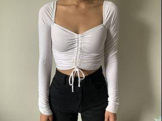 White crop top with ruched detailing
