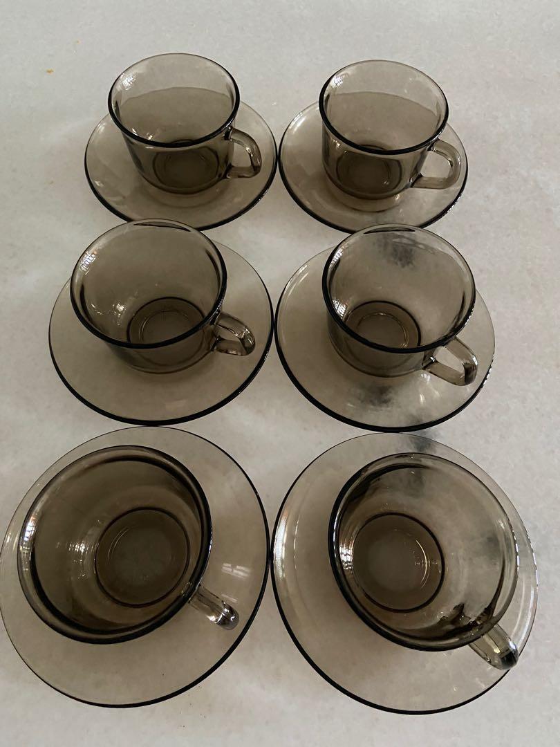 1970s Vintage Arcoroc France Glass Cups and Saucers, Hobbies & Toys, Memorabilia & Collectibles
