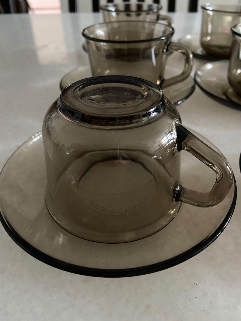 1970s Vintage Arcoroc France Glass Cups and Saucers, Hobbies & Toys, Memorabilia & Collectibles