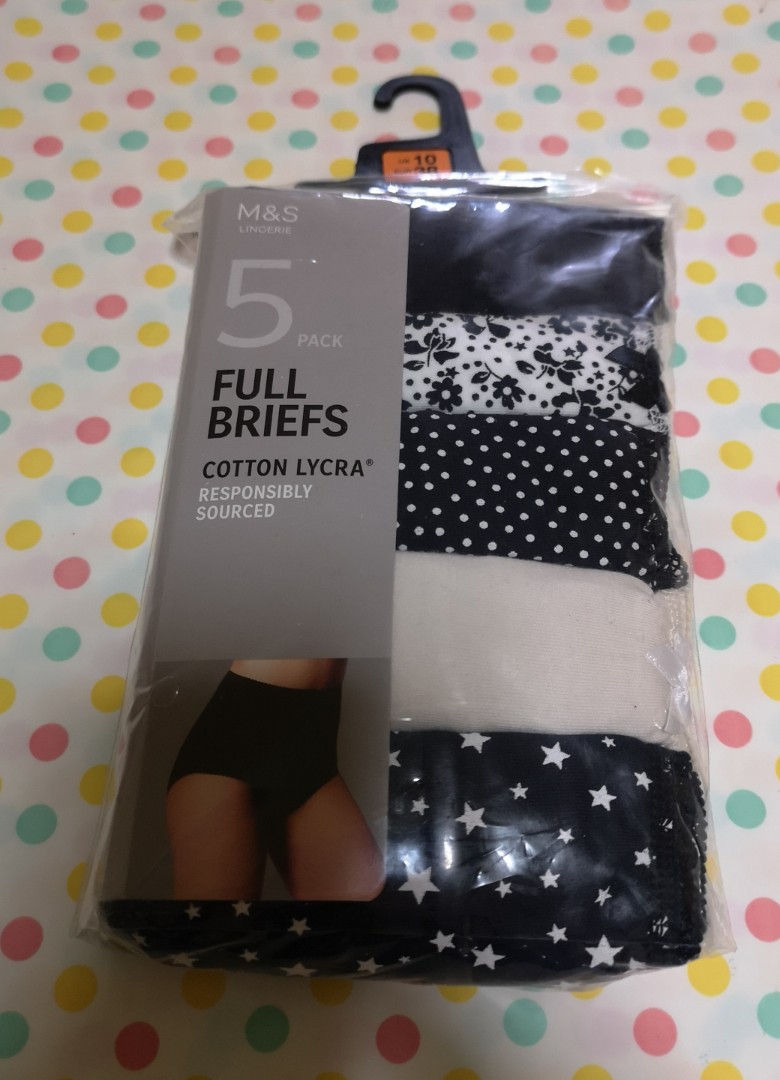BN Marks & Spencer 5-Pack Cotton Lycra Full Briefs (UK 10), Women's  Fashion, New Undergarments & Loungewear on Carousell